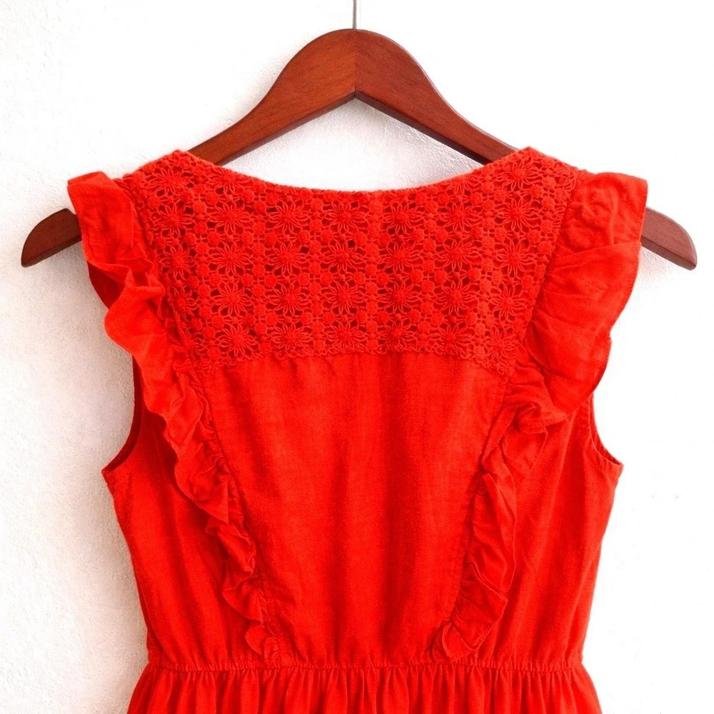 Free People Half Moon Ruffle Mini Dress Red Sz M‎ Tuxedo Crochet Boho Roulette